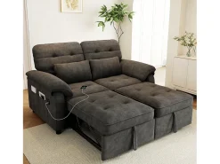 Sofá 3 em 1 - 2 lugares - Sofá dobrável - Encosto ajustável - Porta de carregamento USB - Inclui 2 almofadas - Chenille - cinza