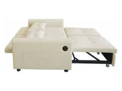 Sofá 3 em 1 - Sofá de 2 lugares - Encosto ajustável - Com porta USB - Bolsos nos braços + Almofadas - bege