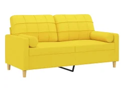 Sofá 2 lug. + almofadas decorativas 140 cm tecido amarelo-claro PT487712
