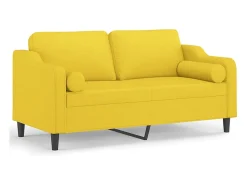 Sofá 2 lug. + almofadas decorativas 140 cm tecido amarelo-claro