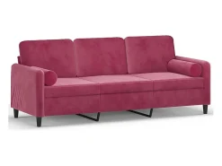 Sofá 3 lug. + almofadas decorativas 180cm veludo vermelho tinto