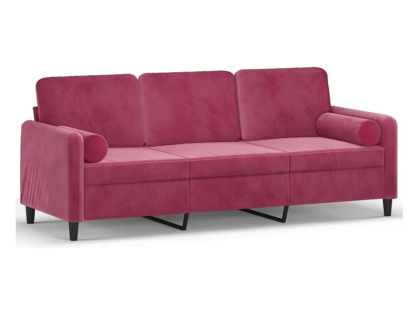 Sofá 3 lug. + almofadas decorativas 180cm veludo vermelho tinto