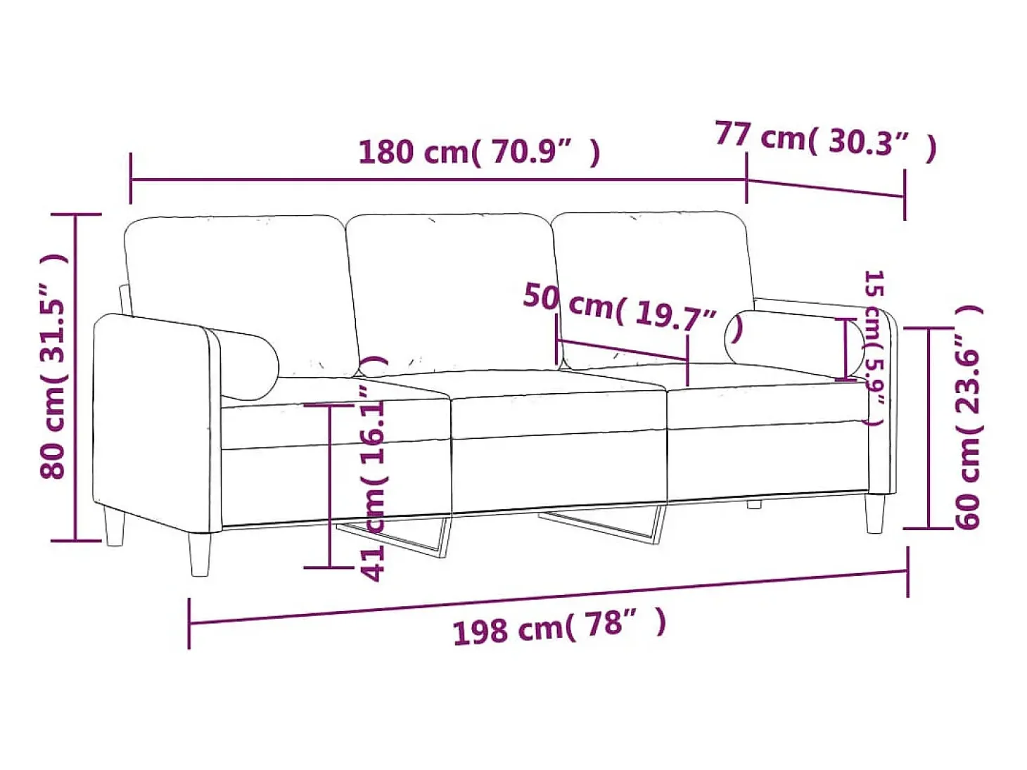 Sofá 3 lug. + almofadas decorativas 180cm veludo vermelho tinto