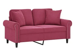 Sofá 2 lug. + almofadas decorativas 120cm veludo vermelho tinto PT331321
