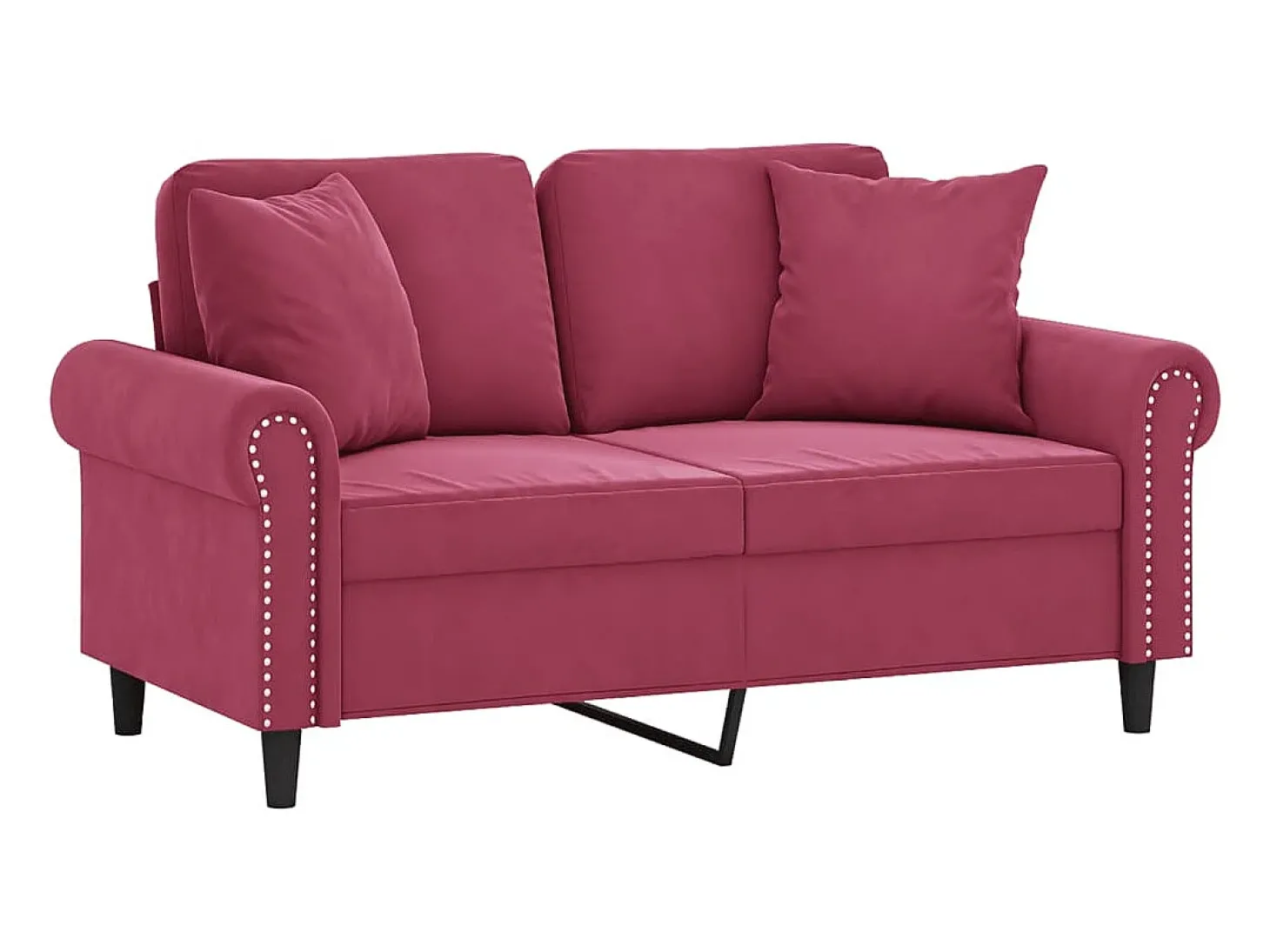 Sofá 2 lug. + almofadas decorativas 120cm veludo vermelho tinto PT331321