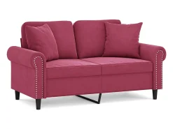 Sofá 2 lug. + almofadas decorativas 120cm veludo vermelho tinto PT331321