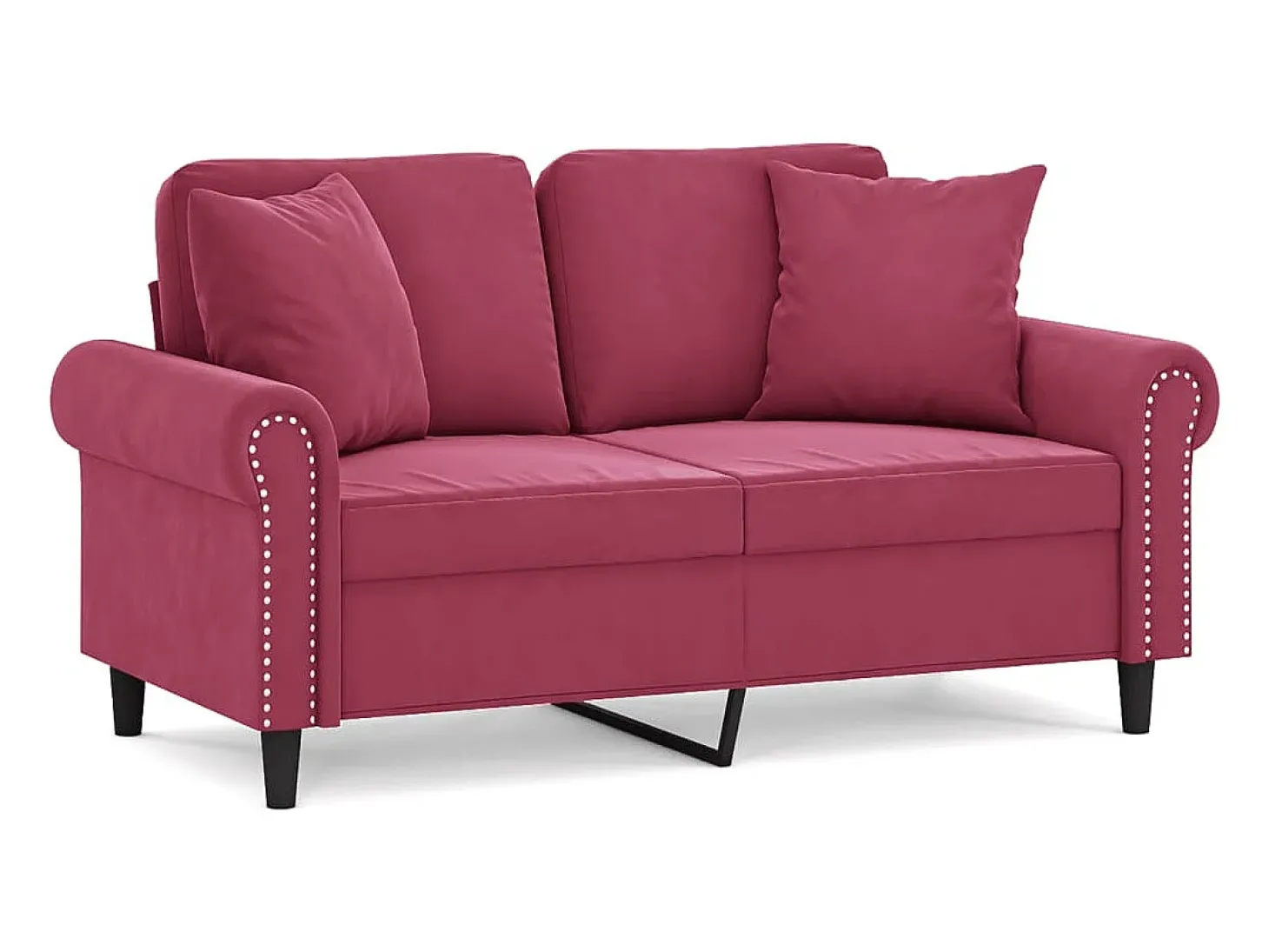 Sofá 2 lug. + almofadas decorativas 120cm veludo vermelho tinto PT331321