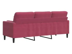 Sofá 3 lug. + almofadas decorativas 180cm veludo vermelho tinto
