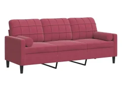 Sofá 3 lug. + almofadas decorativas 180cm veludo vermelho tinto