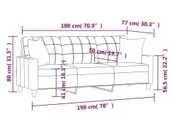 Sofá 3 lug. c/ almofadas 180 cm couro artif. cappuccino