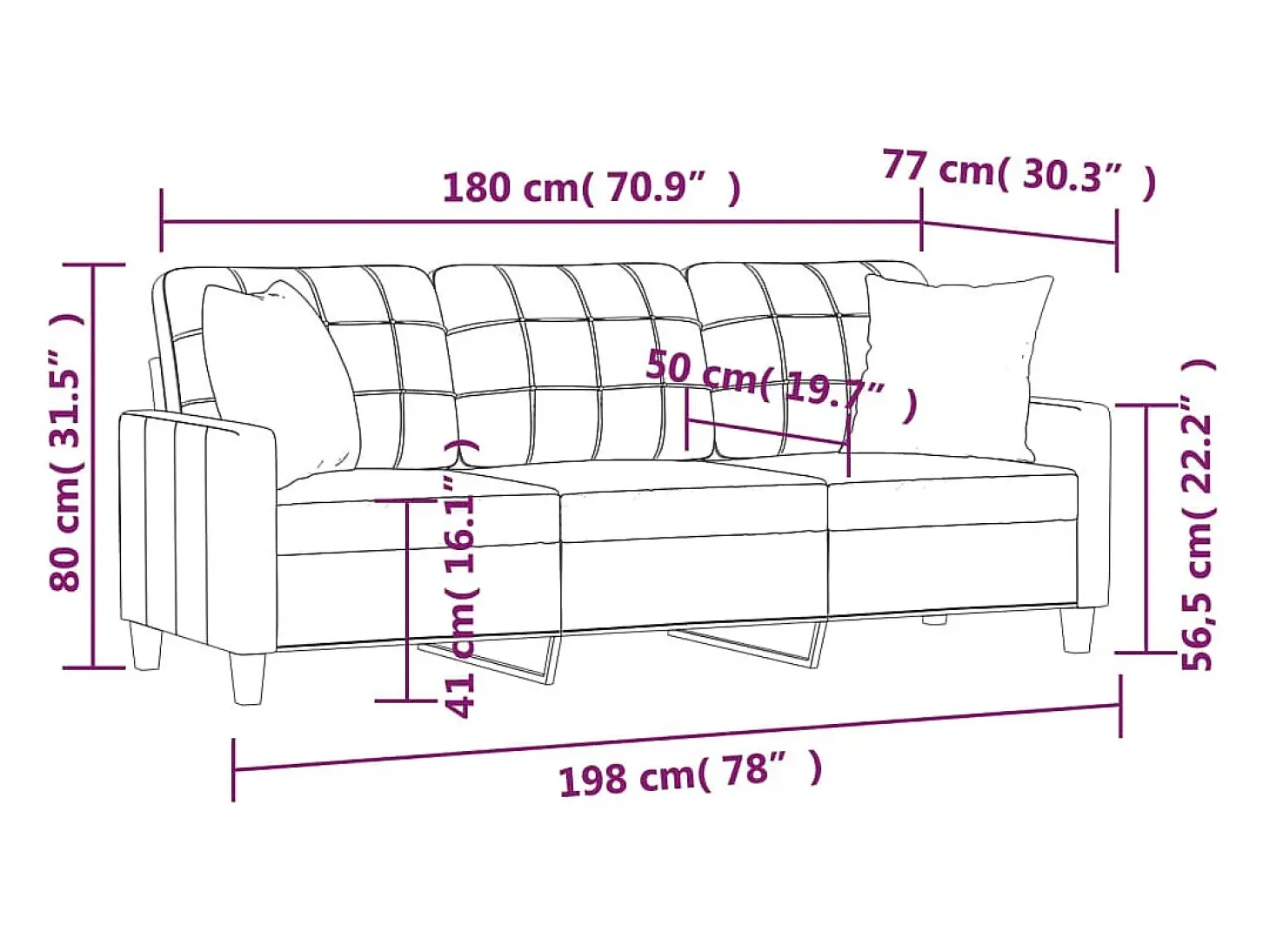Sofá 3 lug. c/ almofadas 180 cm couro artif. cappuccino