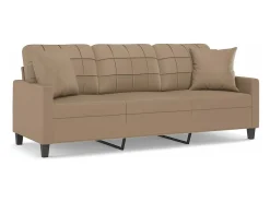 Sofá 3 lug. c/ almofadas 180 cm couro artif. cappuccino