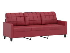 Sofá 3 lug. c/ almofadas 180 cm couro artificial vermelho tinto