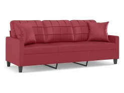 Sofá 3 lug. c/ almofadas 180 cm couro artificial vermelho tinto