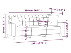 Sofá 3 lug. c/ almofadas 180 cm couro artificial vermelho tinto