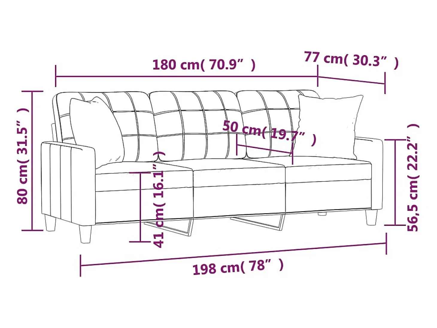 Sofá 3 lug. c/ almofadas decorativas 180 cm couro artif. creme
