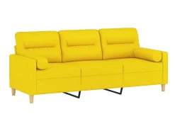 Sofá 3 lugares + almofadas decoração 180cm tecido amarelo-claro PT867592