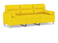 Sofá 3 lugares + almofadas decoração 180cm tecido amarelo-claro PT867592