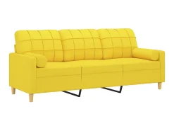 Sofá 3 lugares + almofadas decoração 180cm tecido amarelo-claro PT435498