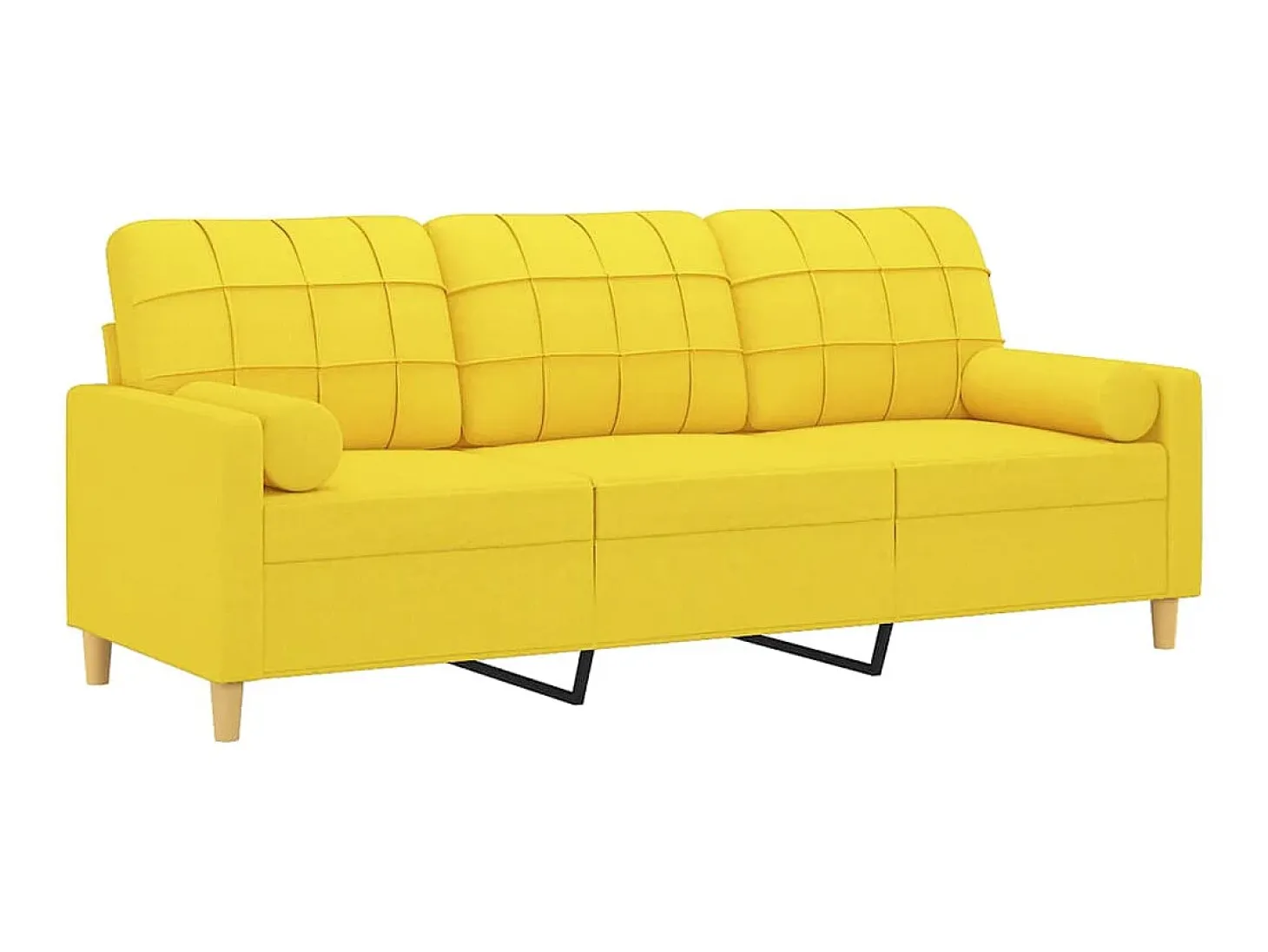 Sofá 3 lugares + almofadas decoração 180cm tecido amarelo-claro PT435498