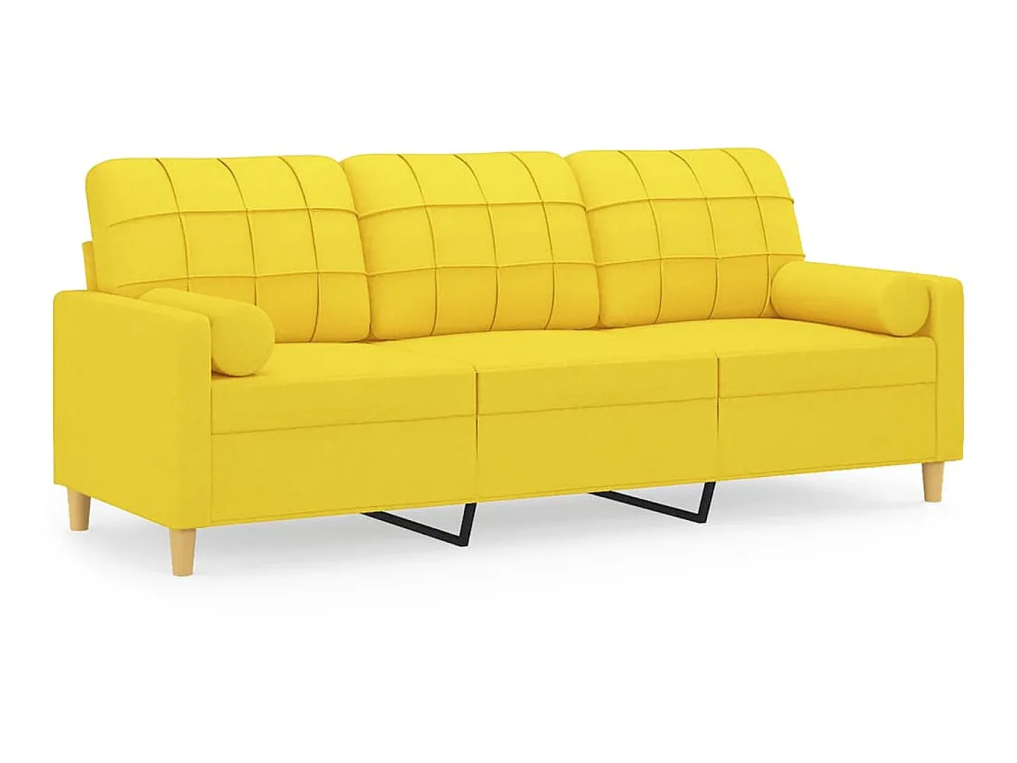 Sofá 3 lugares + almofadas decoração 180cm tecido amarelo-claro PT435498