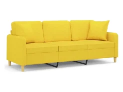 Sofá 3 lugares + almofadas decoração 180cm tecido amarelo-claro PT521443