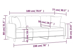 Sofá 3 lugares + almofadas decorativas 180 cm tecido castanho