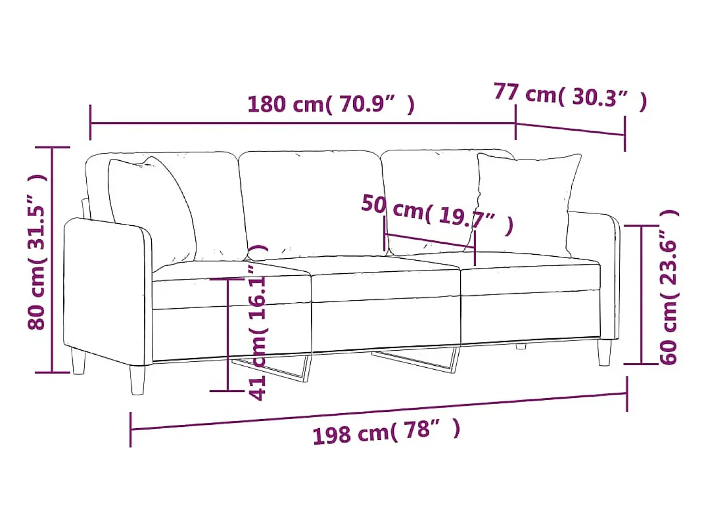Sofá 3 lugares + almofadas decorativas 180 cm tecido castanho