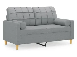 Sofá 2 lugares + almofadas decorativas 120cm tecido cinza-claro