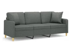 Sofá 3 lugares + almofadas decoração 180 cm tecido cinza-escuro