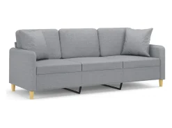 Sofá 3 lugares + almofadas decorativas 180cm tecido cinza-claro