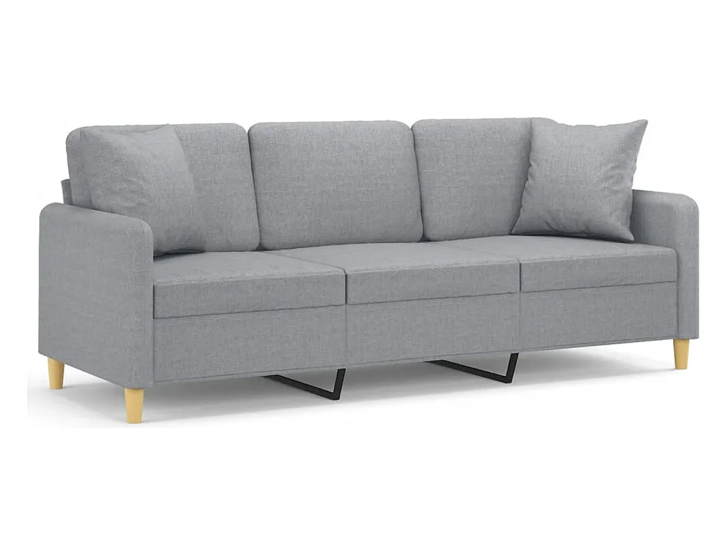 Sofá 3 lugares + almofadas decorativas 180cm tecido cinza-claro