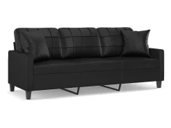 Sofá 3 lugares + almofadas decoração 180 cm couro artif. preto