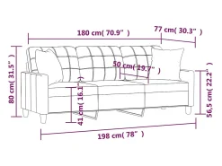 Sofá 3 lugares + almofadas decoração 180 cm couro artif. preto