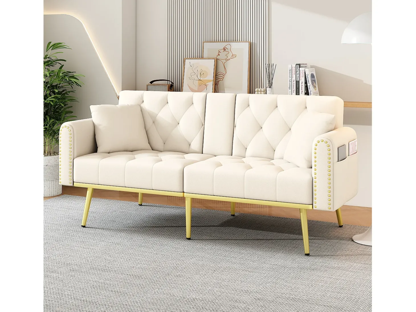 Sofá 2 lugares - com função relax - três posições de inclinação ajustáveis - porta-copos incluído - bege