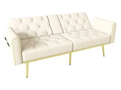 Sofá 2 lugares - com função relax - três posições de inclinação ajustáveis - porta-copos incluído - bege