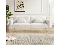 Sofá 2 lugares - Encosto ajustável - Pés de metal banhado a ouro - Branco