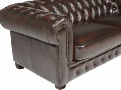 Sofá 3 lugares 100% pele de búfalo Castanho estilo chesterfield - BRENTON
