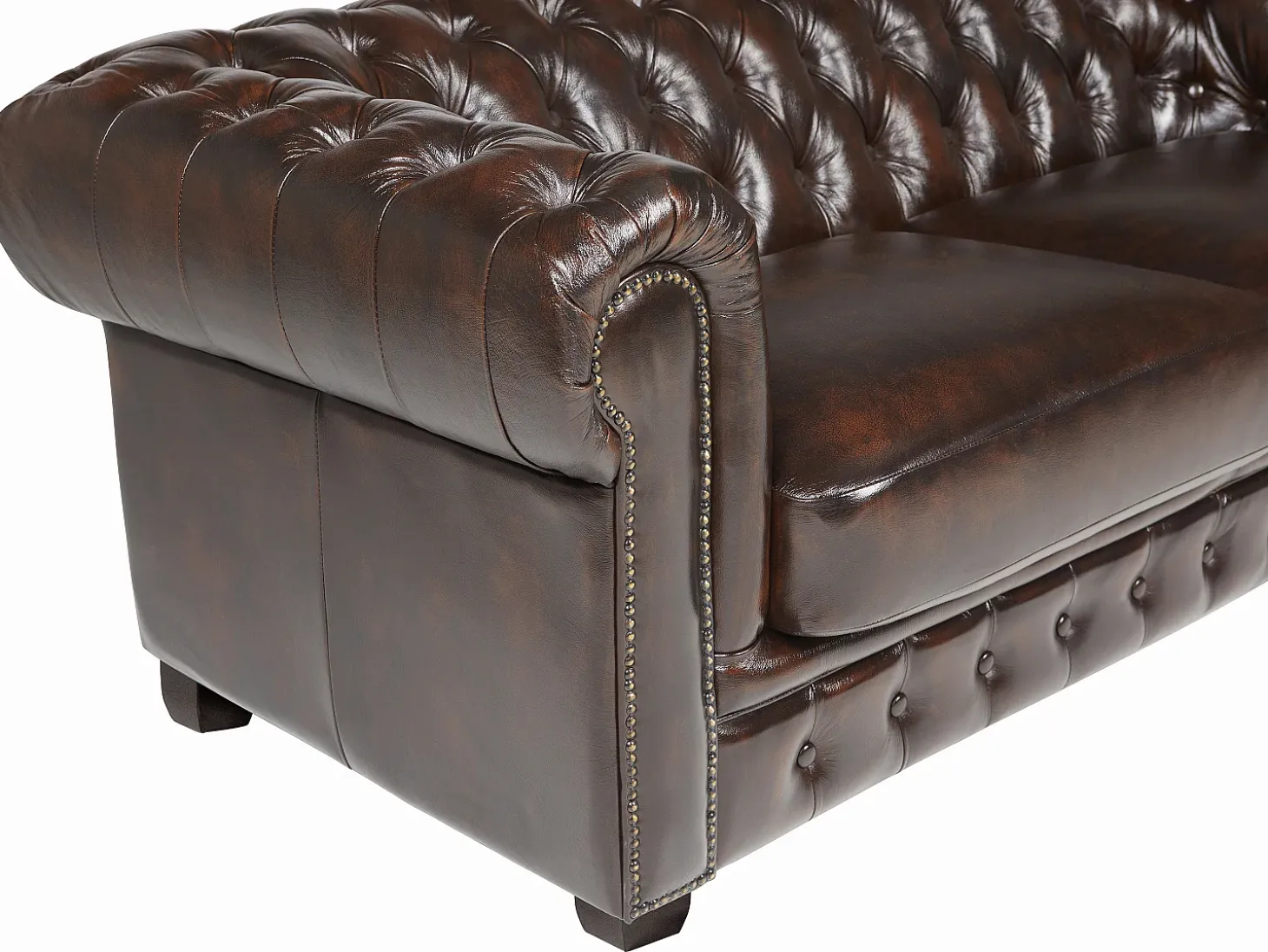 Sofá 3 lugares 100% pele de búfalo Castanho estilo chesterfield - BRENTON