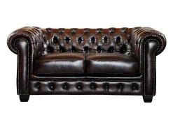 Sofá 2 lugares 100% pele de búfalo Castanho estilo chesterfield - BRENTON