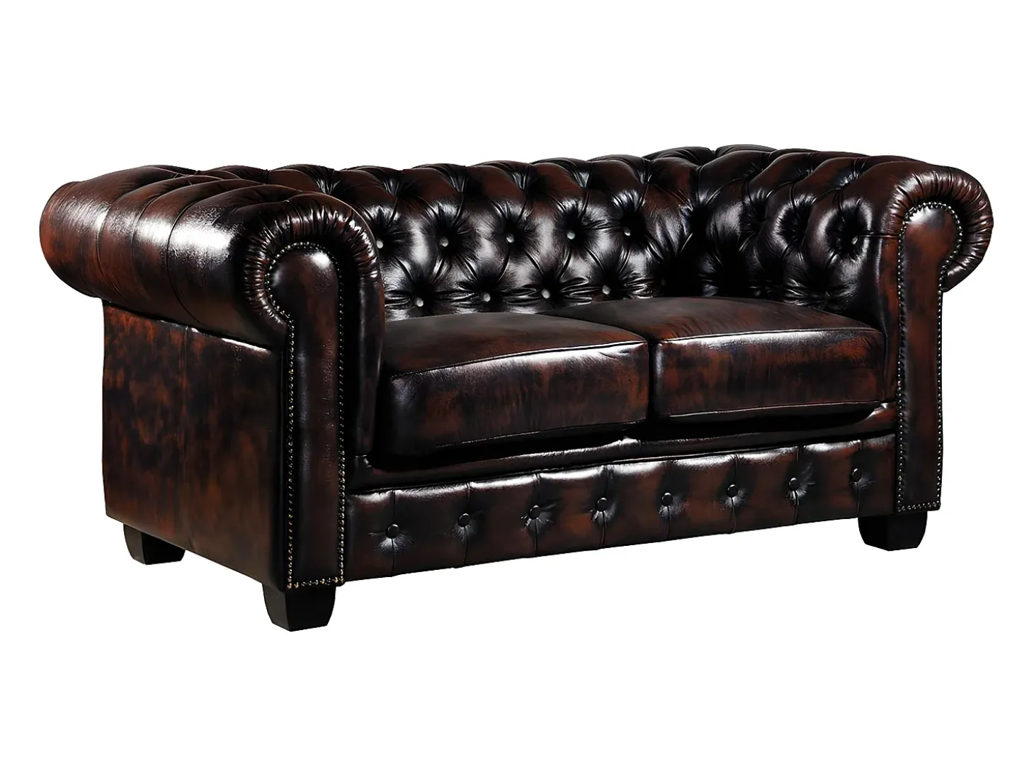 Sofá 2 lugares 100% pele de búfalo Castanho estilo chesterfield - BRENTON