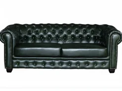 Sofá 3 lugares 100% pele de búfalo Verde imperial estilo chesterfield - BRENTON