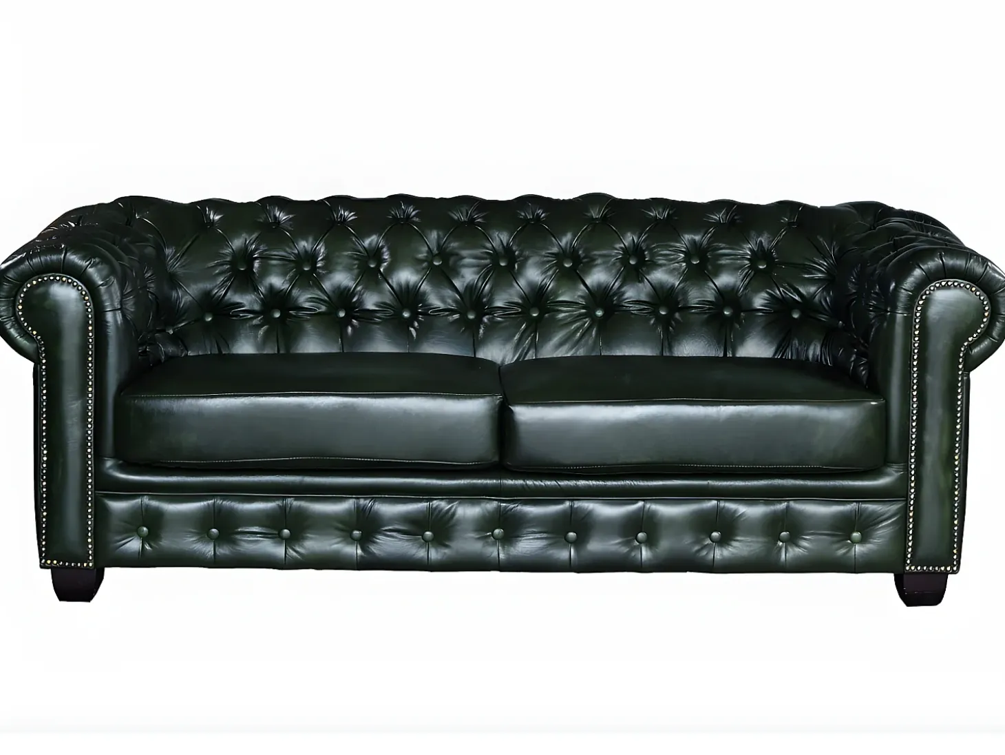 Sofá 3 lugares 100% pele de búfalo Verde imperial estilo chesterfield - BRENTON