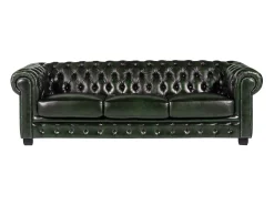 Sofá 4 lugares 100% pele Verde Escuro estilo chesterfield - BRENTON