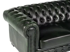 Sofá 4 lugares 100% pele Verde Escuro estilo chesterfield - BRENTON