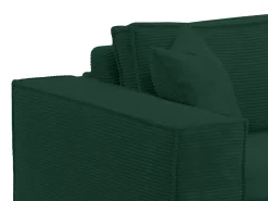 Sofá 3 lugares abertura rápida veludo canelado verde pinho, cama 140 cm, colchão 14 cm