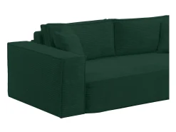 Sofá 3 lugares abertura rápida veludo canelado verde pinho, cama 140 cm, colchão 14 cm