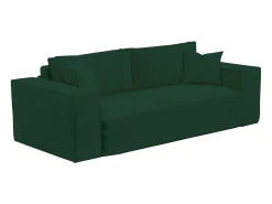 Sofá 3 lugares abertura rápida veludo canelado verde pinho, cama 140 cm, colchão 14 cm