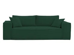 Sofá 3 lugares abertura rápida veludo canelado verde pinho, cama 140 cm, colchão 14 cm