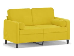 Sofá 2 lugares c/ almofadas decorativas 120 cm veludo amarelo PT849242